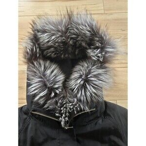 Vintage black parka coat removable liner genuine silver fox and rabbit fur trim
